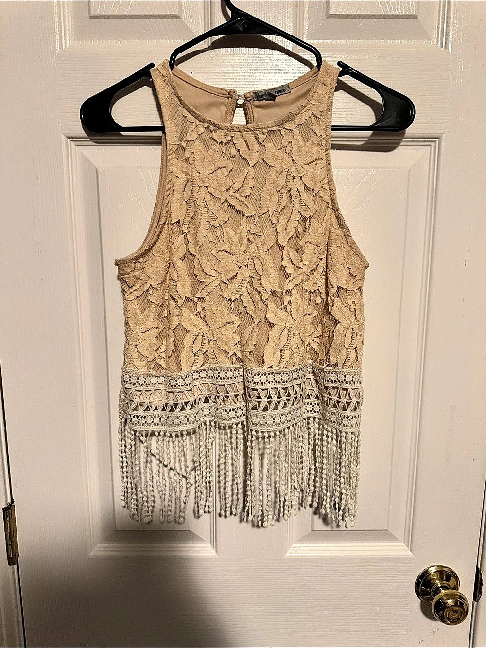 Charlotte Russe Floral Lace Fringe Tank Top in Tan Medium